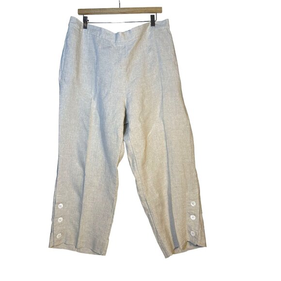 Chicos Plus Size Oatmeal Linen Cropped Pull On Trousers Button Ankle Size 16 - Picture 8 of 13